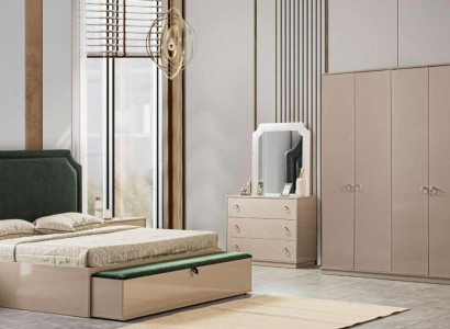Bett 2x Nuetsdësch 5 tlg. Schlofzëmmer Set Design Luxus Modern Polster.