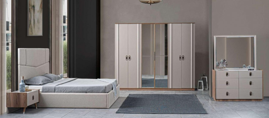Bett 2x Nuetsdëscher 5tlg. Schlofzëmmer Duebelbett Design Miwwelen Neit Set