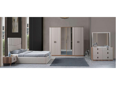 Bett 2x Nuetsdëscher 5tlg. Schlofzëmmer Duebelbett Design Miwwelen Neit Set