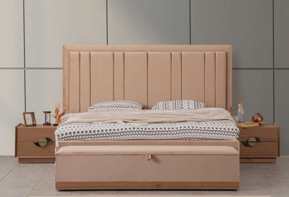 Schlofzëmmer Bett 180x200 2x Nuetsdëscher 3-Deeler-Set Luxus Modern