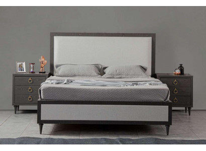 Schlofkummer-Set Grau Bett Design Modern Luxus 2x Nuetsdëscher 3 Stéck. Nei