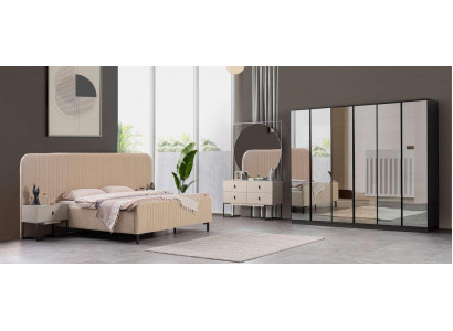 Schlofkummer Set Bett 2x Nuetsdëscher Kommoden Designer Miwwelen 5tlg.