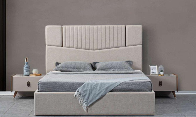 Luxus Schlofzëmmermiwwel 3 Deeler Komplett Set Bett 2x Nuetsdëscher Design