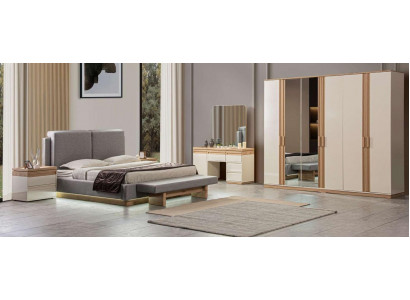 Schlofkummer Set Bett 2x Nuetsdëscher Kleederschaf 5tlg Luxus Miwwelen