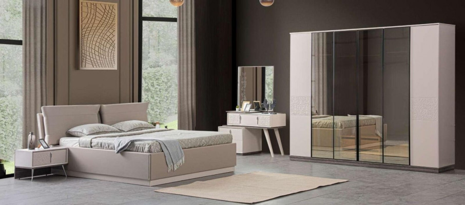 Schlofkummer Luxusbetter 2x Nuetsschränk 5tlg Kleederschaf Holtz Beige