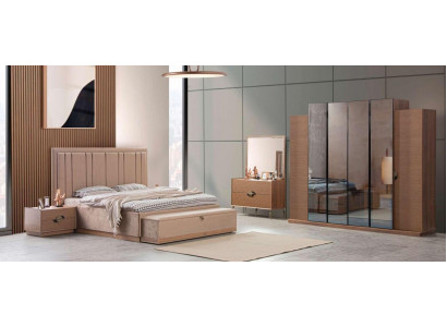 Schlofkummer Set Miwwelen Bett 2x Nuetsdëscher 5 Deeler Modern Luxus Nei