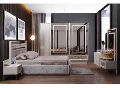 Modern Komplettschlofzëmmer Set Designer Bett 2x Nuetsstillen 5-Deeler