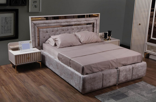 Modern Komplettschlofzëmmer Set Designer Bett 2x Nuetsstillen 5-Deeler