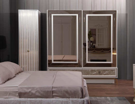 Modern Komplettschlofzëmmer Set Designer Bett 2x Nuetsstillen 5-Deeler