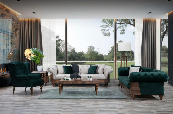 Modern Zweefaarweg Chesterfield Sofa Garnitur 3+3+1 Sëtz Luksus Miwwelen