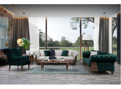 Modern Zweefaarweg Chesterfield Sofa Garnitur 3+3+1 Sëtz Luksus Miwwelen