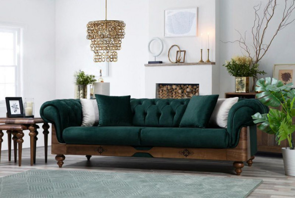 Modern Zweefaarweg Chesterfield Sofa Garnitur 3+3+1 Sëtz Luksus Miwwelen