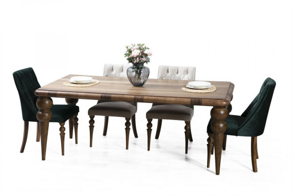 Klassesch Iesszëmmer Holz Garnitur Iessdësch 6x Polster Still 7tlg Set