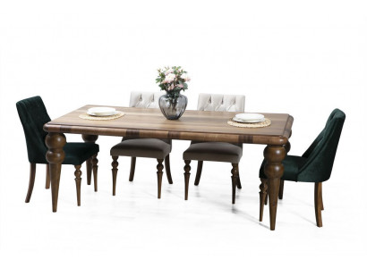 Klassesch Iesszëmmer Holz Garnitur Iessdësch 6x Polster Still 7tlg Set