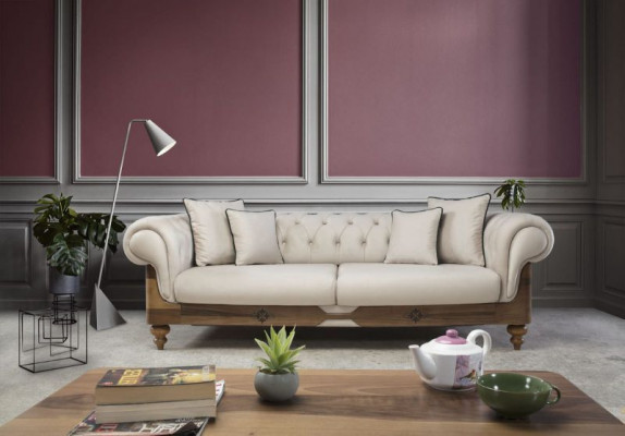 Modern Chesterfield Canapé-Set 3+3 Sëtzer Luxus-Set Wunnzëmmer Couch