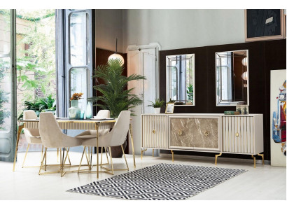 Stilvoll Iesszëmmer Garnitur Luxus Set Designer Iessdësch mat 6x Stillen