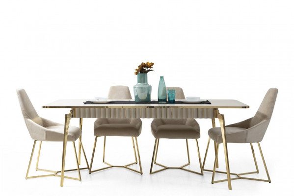 Stilvoll Iesszëmmer Garnitur Luxus Set Designer Iessdësch mat 6x Stillen