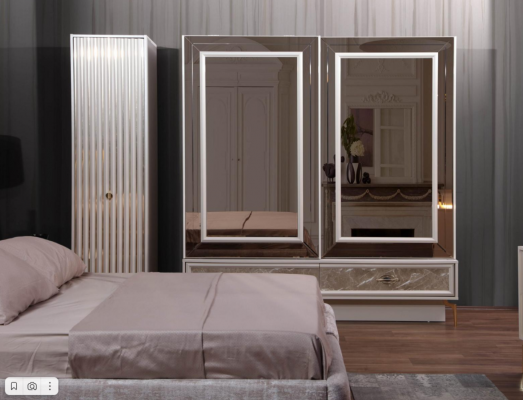 Moderne Schlofzëmmer Komplettset Bett Nuetsdëscher Designer Miwwelen