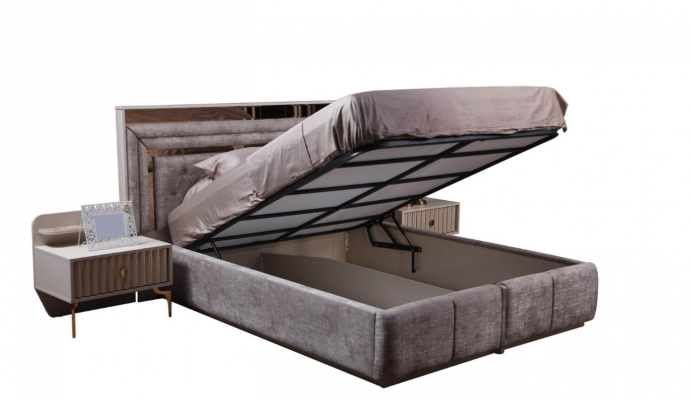 Moderne Schlofzëmmer Komplettset Bett Nuetsdëscher Designer Miwwelen