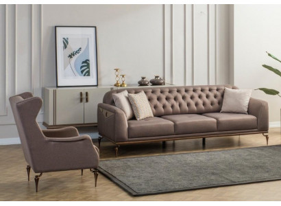 Beige Chesterfield Wunnzëmmer Sofa-Sätz 3+1 Sëtzer Luxus Dräichen Nei