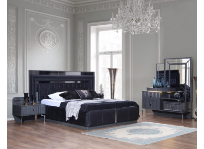 Komplett Schwaarzt Schlofzëmmer Set Luxus Duebelbett Nuetsdëscher 4-Stéck Set