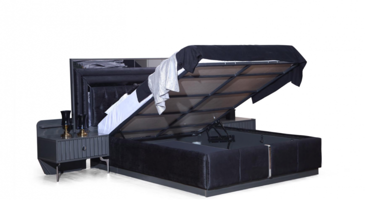Komplett Schwaarzt Schlofzëmmer Set Luxus Duebelbett Nuetsdëscher 4-Stéck Set