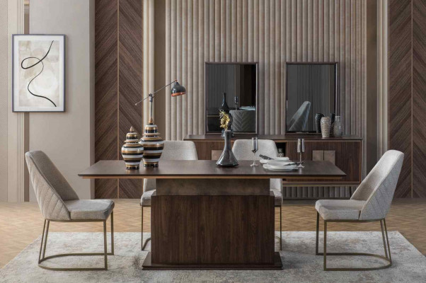 Iesszëmmer Miwwelen Luxus Set Iessdësch 4x Still Modernen Design Holzstil