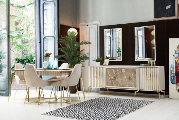 Luxus Iesszëmmer Miwwelen Iessdësch 6x Still Sideboard Spigel 10tlg Neien