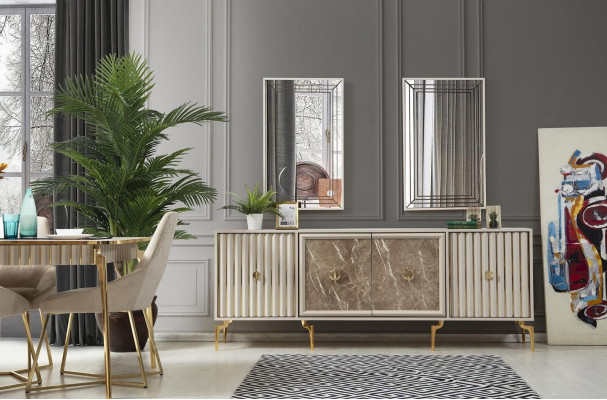 Luxus Iesszëmmer Miwwelen Iessdësch 6x Still Sideboard Spigel 10tlg Neien