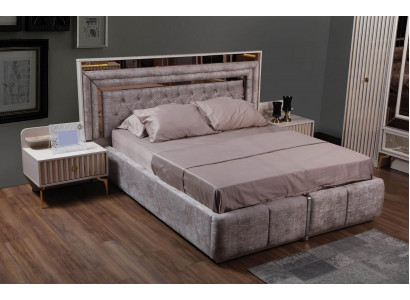 Maulwuess-Schlofkummer-Set Designer Miwwelen Duebelbett Nuetsdëscher Holzmiwwelen