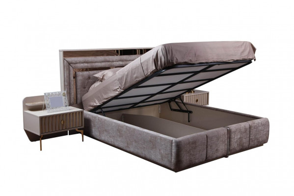 Maulwuess-Schlofkummer-Set Designer Miwwelen Duebelbett Nuetsdëscher Holzmiwwelen