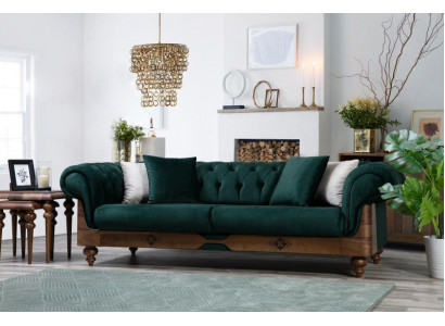 Gréng Chesterfield Dräisëtzer Couch Wunnzëmmer Sofa Sëtzméibelen Couch