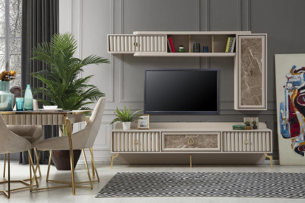 Designer Modern Wunnwand Luxus Holz Regaler Wunnzëmmer Miwwelen Stilvoll