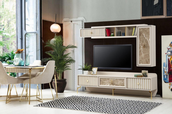Designer Modern Wunnwand Luxus Holz Regaler Wunnzëmmer Miwwelen Stilvoll