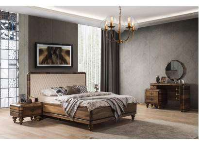 Klassesche Schlofkummer Set Luxus Brongt Bett Nuetsdëscher Schminktisch