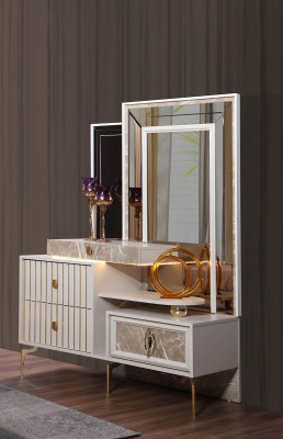 Wäissen Schminktisch Schlofkummer Designer Holz Konsol mat Spigel Nei