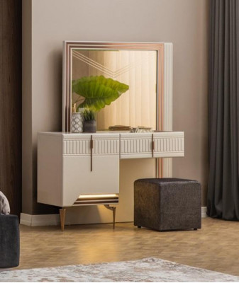 Luxus Miwwelen Designer Make-up-Dësch mat Spigel Hocker Nei Schlofzëmmer