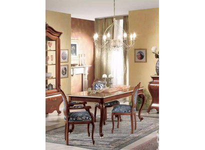 Klassesch Iesszëmmer Set Luxus Dësch 2x Armlehnestill Holz Grupp 5tlg