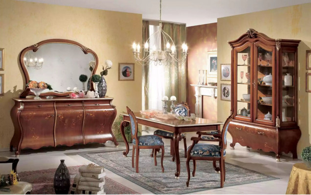 Klassesch Iesszëmmer Set Luxus Dësch 2x Armlehnestill Holz Grupp 5tlg