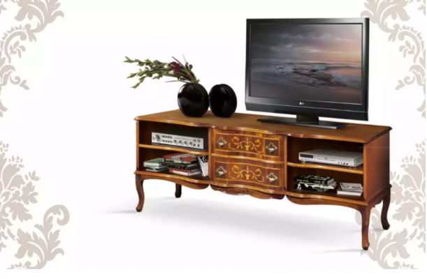 Luxuriéis stilvollt TV Regal rtv niddregt Säitestéck Holz Wunnzëmmer brong Miwwelen