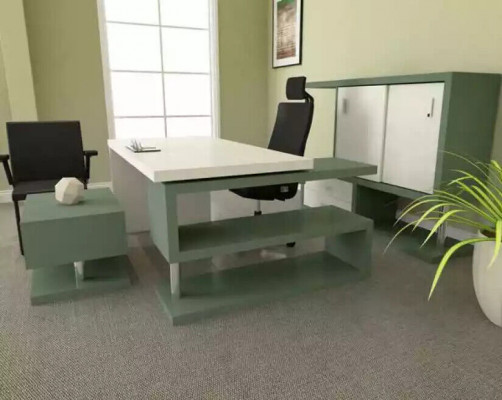 Modern exklusiv Büro-Garnitur aus Holzmiwwelen Schreifdësch Akteschaf Couchdësch