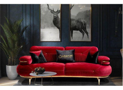 Exklusivt 3-Sëtzer-Canapé Stoffsëtz modern Textilmöbel rout Faarf nei