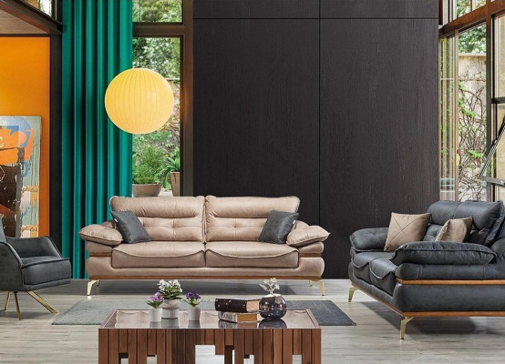 Modern groi Sofa am Wunnzëmmer Exklusivt 3-Sëtz-Sofa