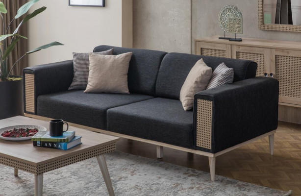 Sofa 3-Sëtzer Héichwäertegt Design moderne Textilsofa Wunnzëmmer