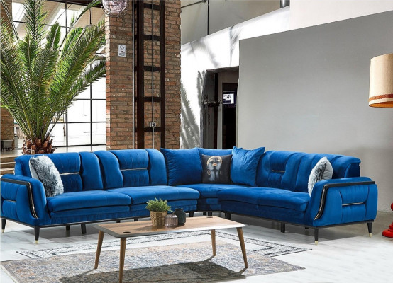 Blo L-Form Polstersofa Designer Eckcanapé Stoff Bezuch Wunnsëtzmiwwel