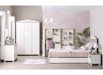 Komplett Jugendbett Kanner Miwwelen Kannerzëmmer Bett Holz Rosa Set 8 Deeler