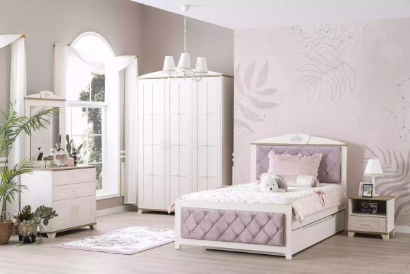 Chesterfield Funktiouns-Bett Auszéiht Bett fir Kanner Bett 120 Holz Rosa