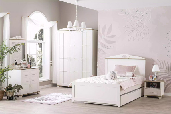Holzebett Funktiounsbett Auszéibar Kandebett Bett 120 Holz Wäiss Nei