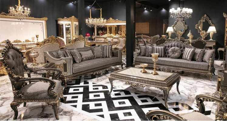 Klassesch Gro Goulchesterfield Sofa Garnitur 3+3+1 Sëtzer Dësch Set 4 Deeler