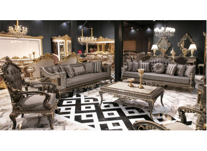 Klassesch Gro Goulchesterfield Sofa Garnitur 3+3+1 Sëtzer Dësch Set 4 Deeler
